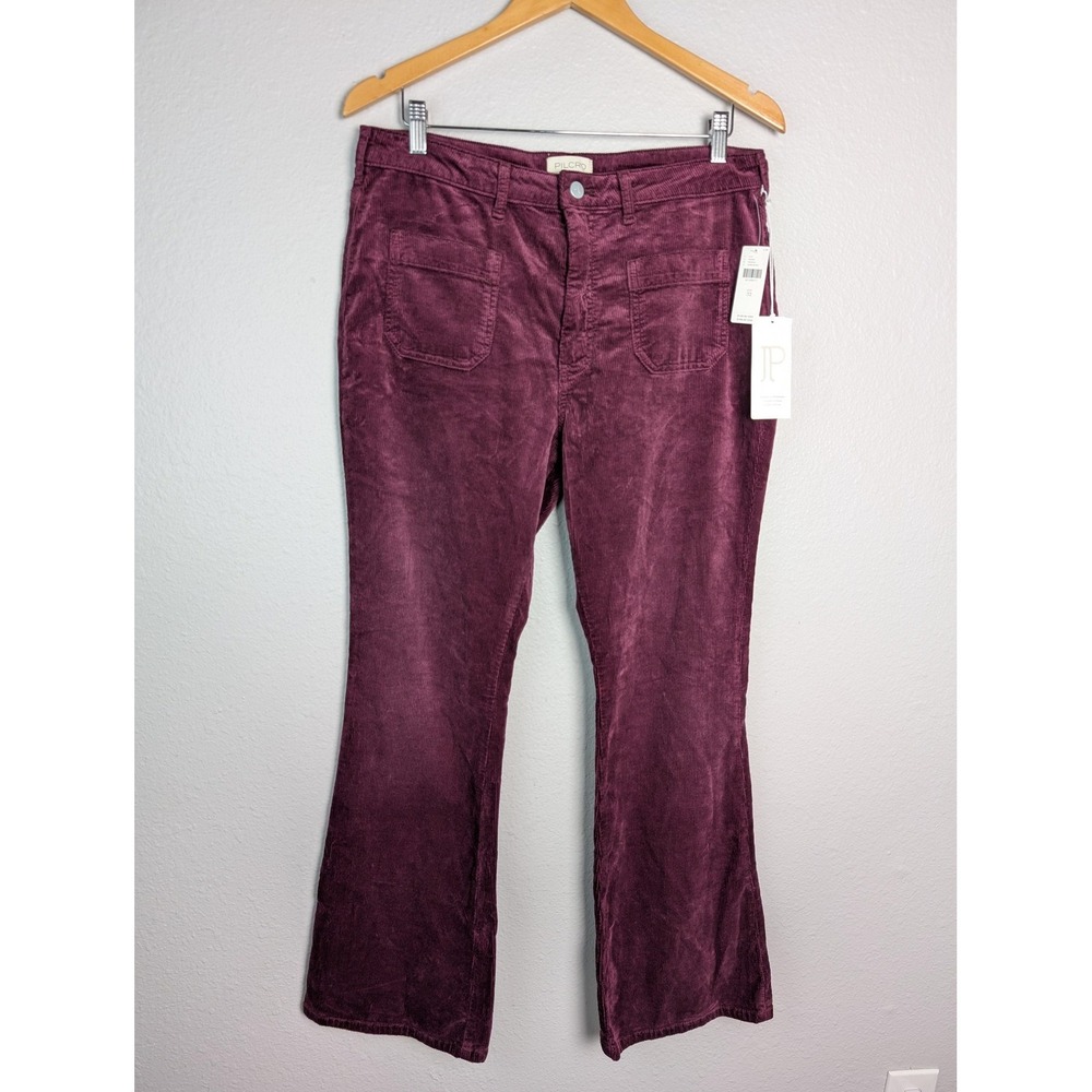 Pilcro Pants Womens 32 Purple Corduroy Ankle Flare Pockets Zip Flat Front